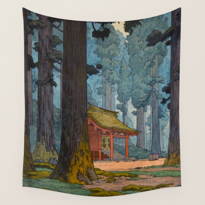 YoshidaToshi Sacred Grove Antique Japanese Woodblock Print  Wall Tapestry Gallery Image 1