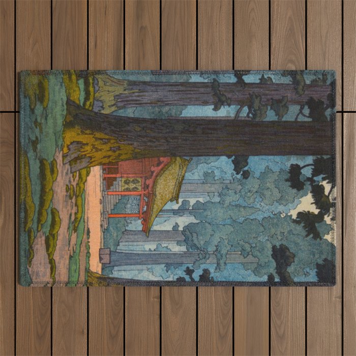 YoshidaToshi Sacred Grove Antique Japanese Woodblock Print  Outdoor Rug Gallery Image 1