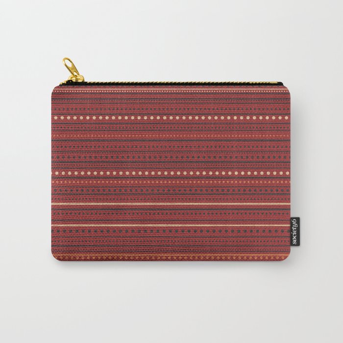 Bamako Textured Stripes and Dots Pattern Maroon Rust Black Orange Carry All Pouch Gallery Image 1