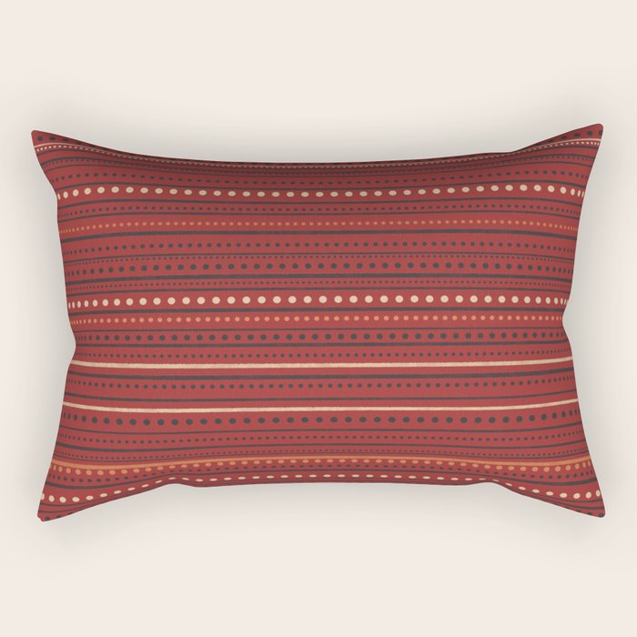 Bamako Textured Stripes and Dots Pattern Maroon Rust Black Orange Rectangular Pillow Gallery Image 2