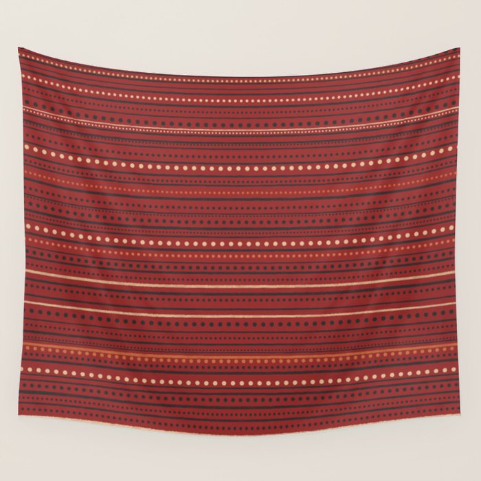 Bamako Textured Stripes and Dots Pattern Maroon Rust Black Orange Wall Tapestry Gallery Image 4