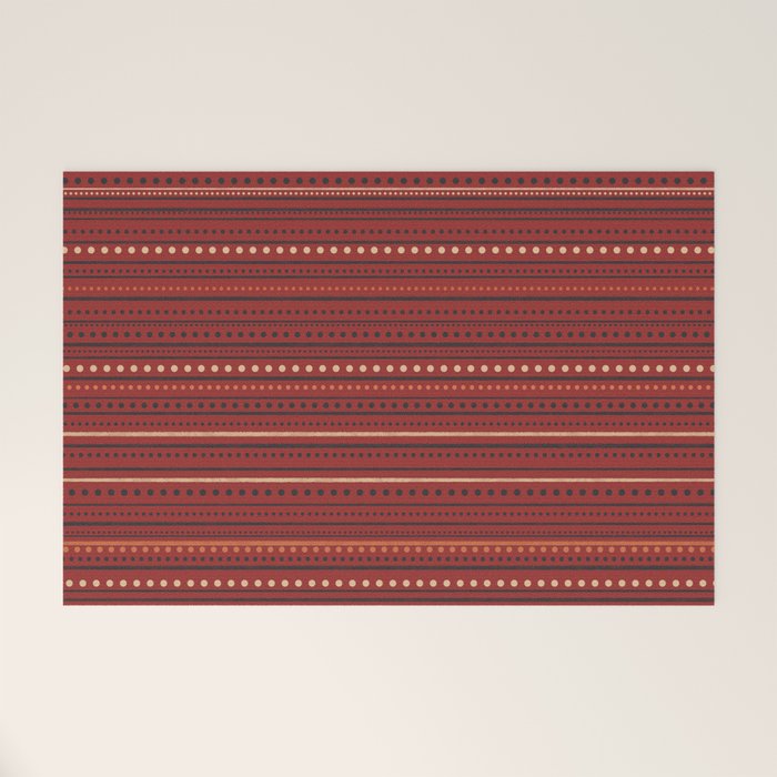 Bamako Textured Stripes and Dots Pattern Maroon Rust Black Orange Welcome Mat Gallery Image 1