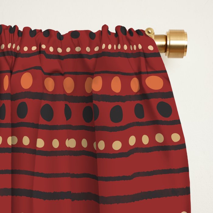 Bamako Textured Stripes and Dots Pattern Maroon Rust Black Orange Window Curtain Gallery Image 2