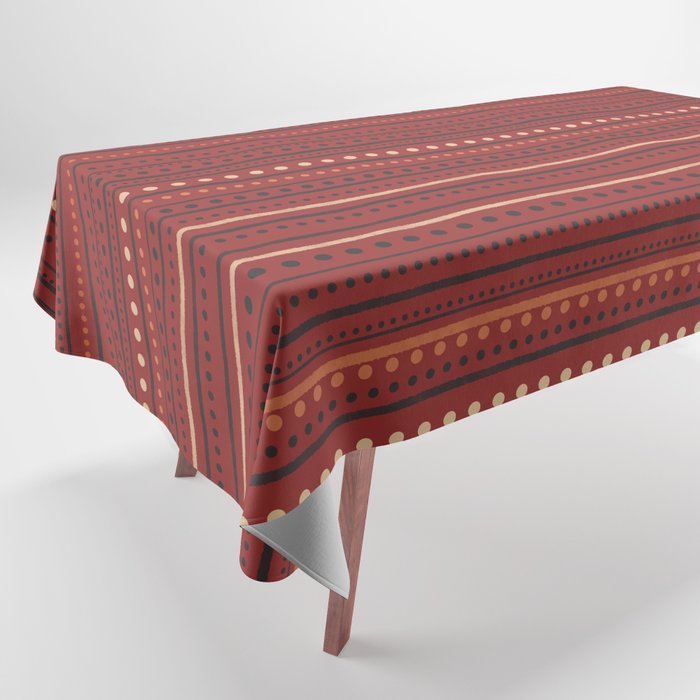 Bamako Textured Stripes and Dots Pattern Maroon Rust Black Orange Tablecloth Gallery Image 1
