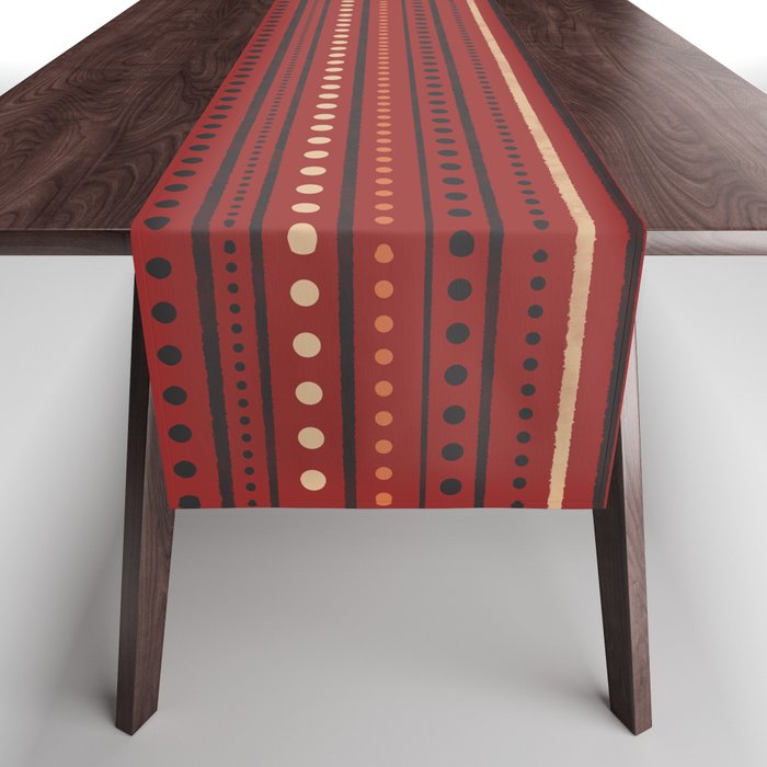 Bamako Textured Stripes and Dots Pattern Maroon Rust Black Orange Table Runner Gallery Image 1