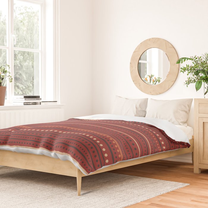 Bamako Textured Stripes and Dots Pattern Maroon Rust Black Orange Duvet Cover Gallery Image 2
