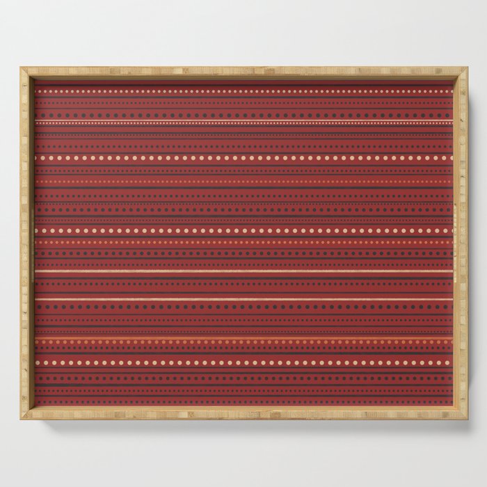 Bamako Textured Stripes and Dots Pattern Maroon Rust Black Orange Serving Tray Gallery Image 1