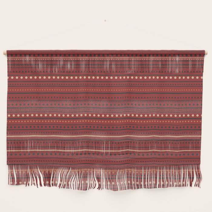 Bamako Textured Stripes and Dots Pattern Maroon Rust Black Orange Wall Hanging Gallery Image 1