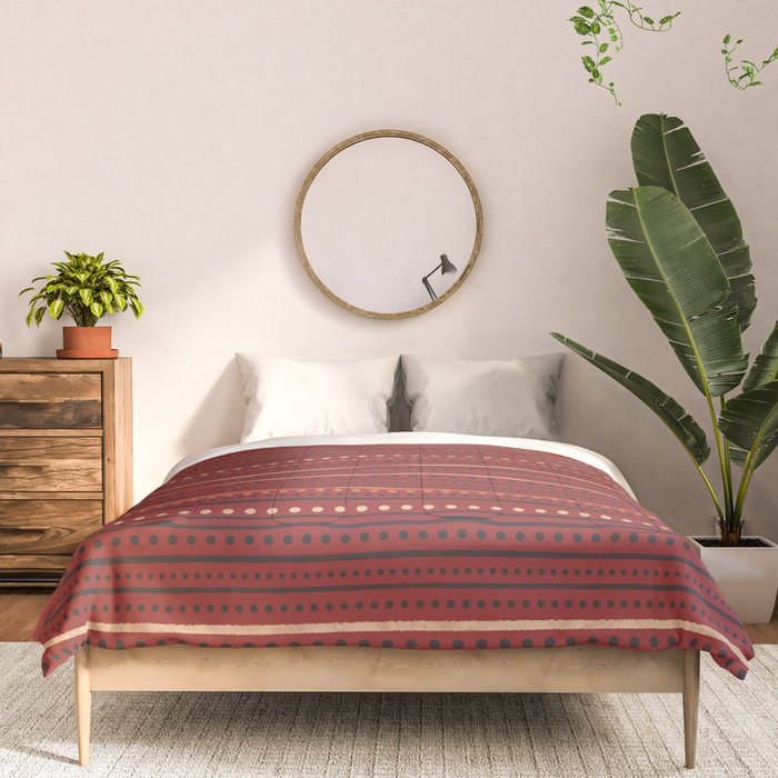 Bamako Textured Stripes and Dots Pattern Maroon Rust Black Orange Comforter Gallery Image 3