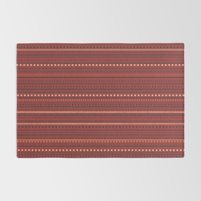 Bamako Textured Stripes and Dots Pattern Maroon Rust Black Orange Rug Gallery Image 2