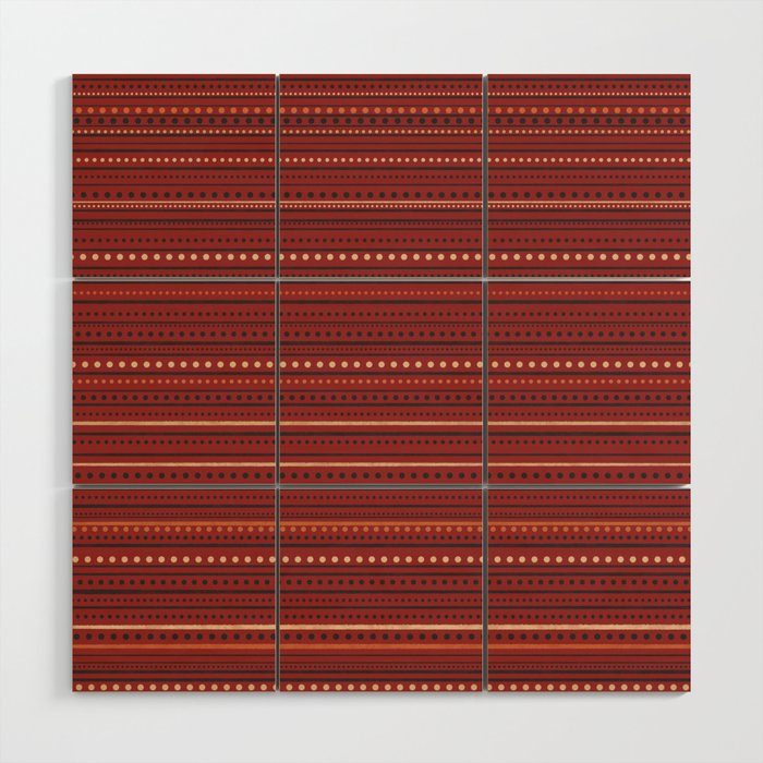 Bamako Textured Stripes and Dots Pattern Maroon Rust Black Orange Wood Wall Art Gallery Image 1