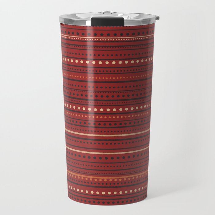 Bamako Textured Stripes and Dots Pattern Maroon Rust Black Orange Travel Mug Gallery Image 1