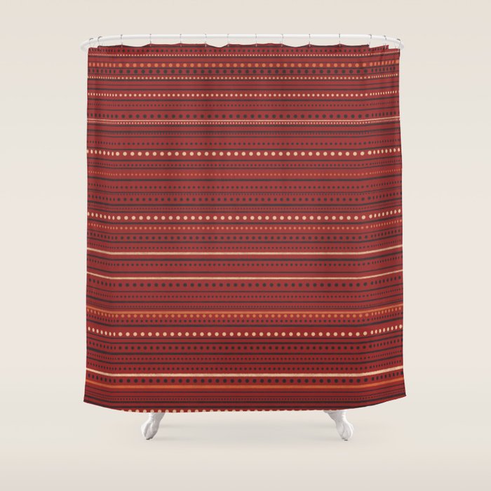 Bamako Textured Stripes and Dots Pattern Maroon Rust Black Orange Shower Curtain Gallery Image 1