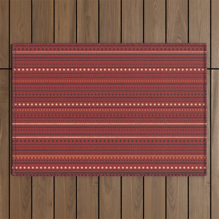 Bamako Textured Stripes and Dots Pattern Maroon Rust Black Orange Outdoor Rug Gallery Image 1