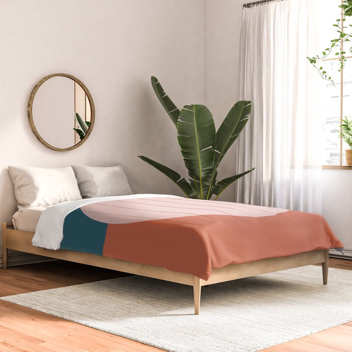 Dotted Half Half Minimalist Geometric in Blush Pink, Clay, and Blue Comforter Gallery Image 2