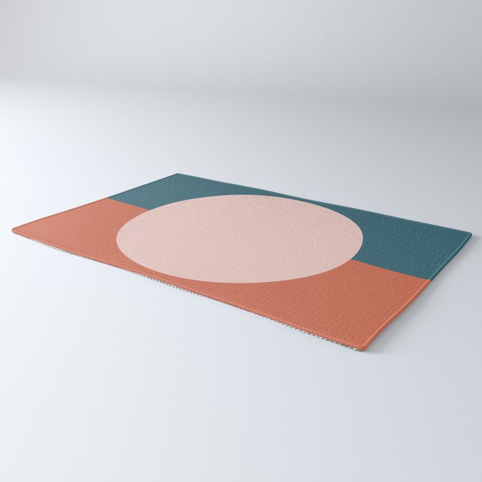 Dotted Half Half Minimalist Geometric in Blush Pink, Clay, and Blue Rug Gallery Image 3