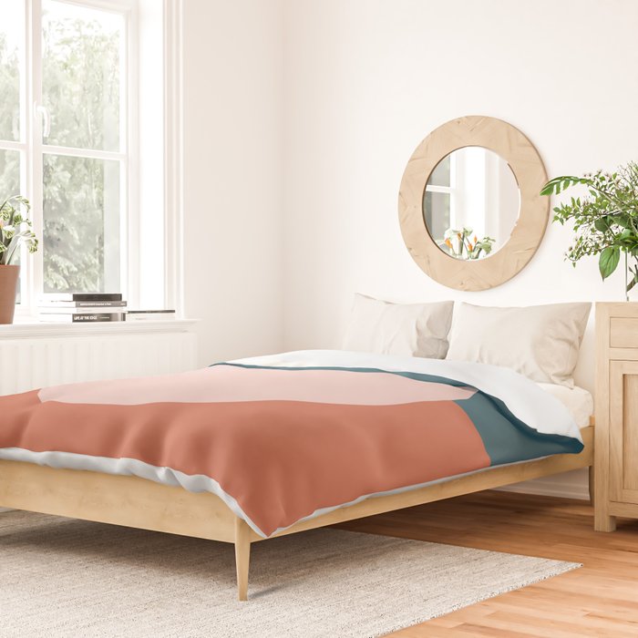 Dotted Half Half Minimalist Geometric in Blush Pink, Clay, and Blue Duvet Cover Gallery Image 2