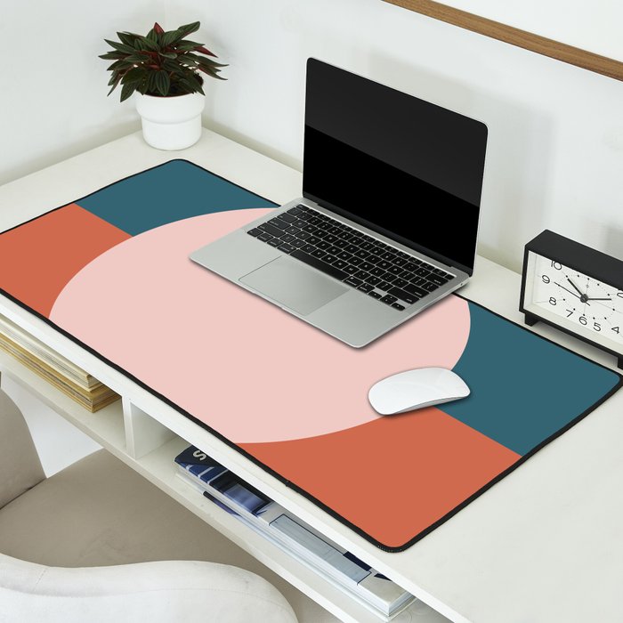 Dotted Half Half Minimalist Geometric in Blush Pink, Clay, and Blue Desk Mat Gallery Image 2