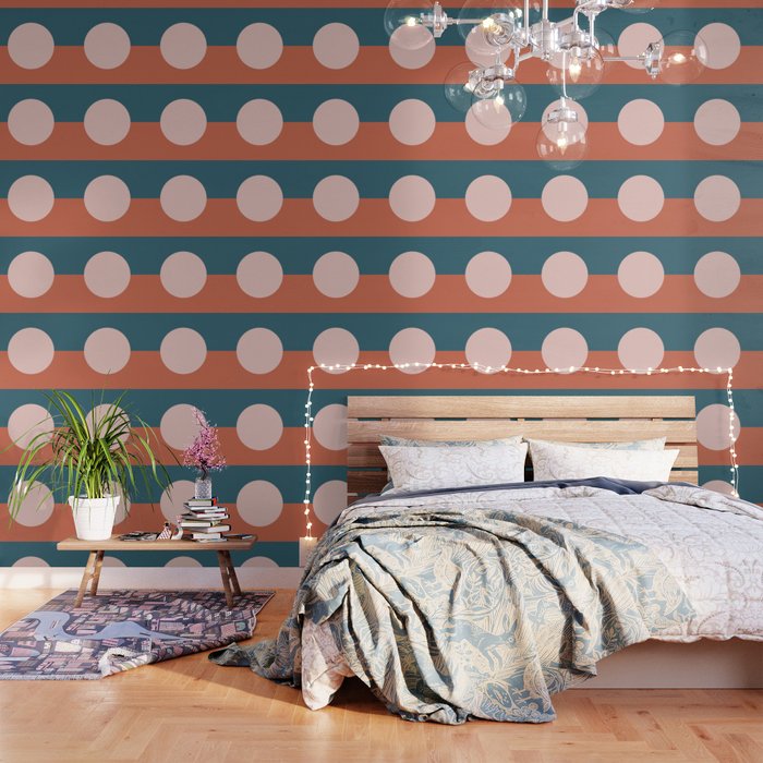 Dotted Half Half Minimalist Geometric in Blush Pink, Clay, and Blue Wallpaper Gallery Image 3