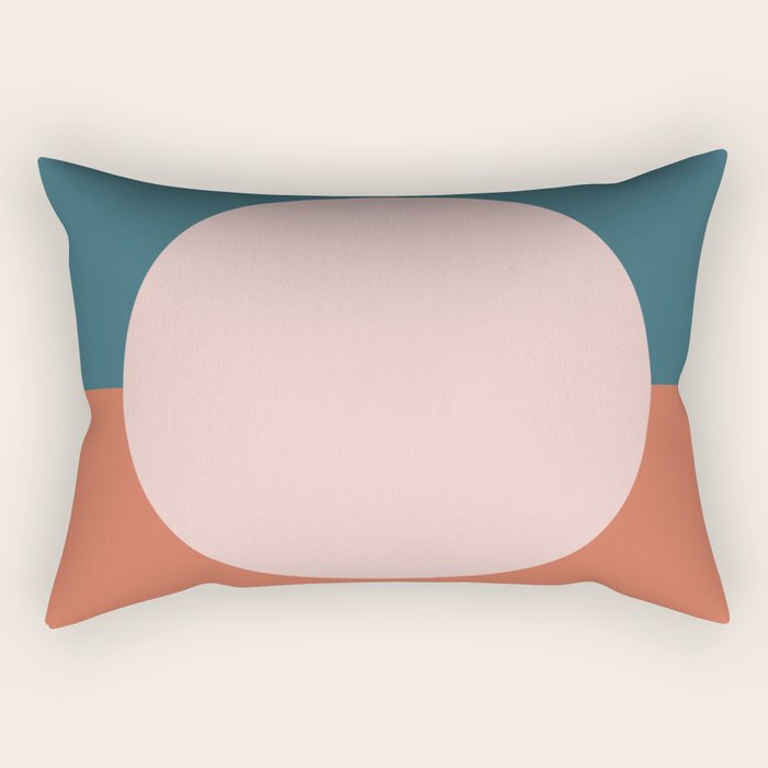 Dotted Half Half Minimalist Geometric in Blush Pink, Clay, and Blue Rectangular Pillow Gallery Image 2