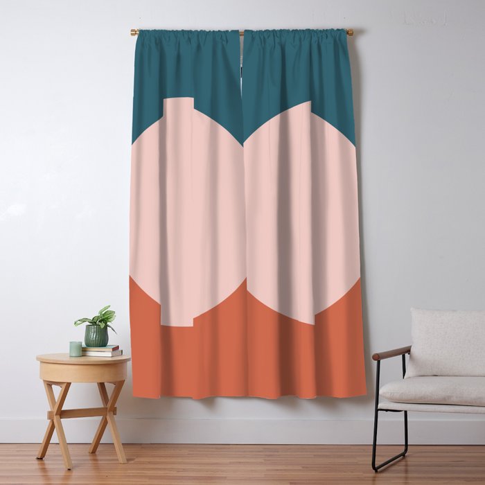 Dotted Half Half Minimalist Geometric in Blush Pink, Clay, and Blue Window Curtain Gallery Image 1
