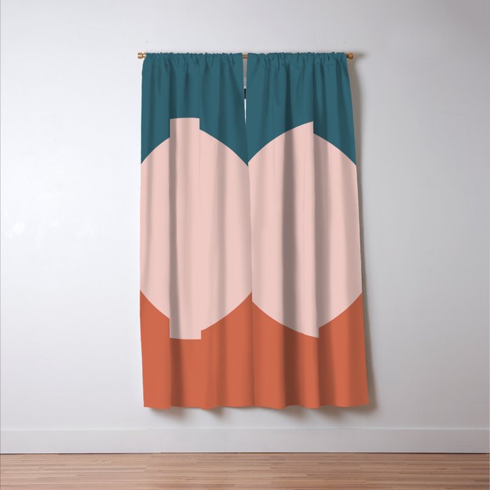 Dotted Half Half Minimalist Geometric in Blush Pink, Clay, and Blue Window Curtain Gallery Image 3
