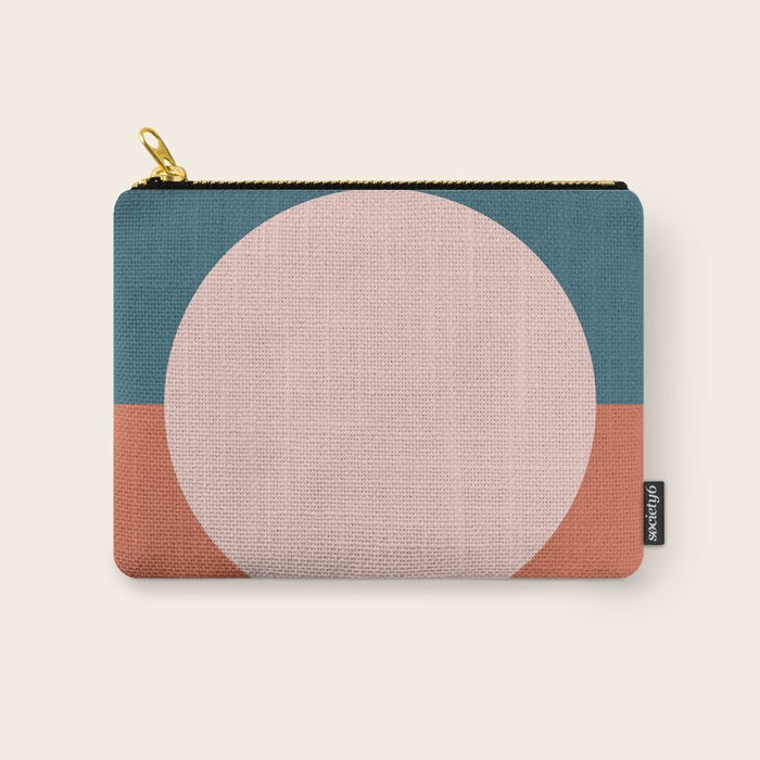 Dotted Half Half Minimalist Geometric in Blush Pink, Clay, and Blue Carry All Pouch Gallery Image 1