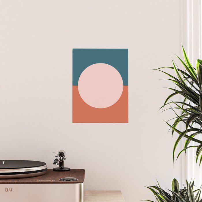 Dotted Half Half Minimalist Geometric in Blush Pink, Clay, and Blue Poster Gallery Image 2