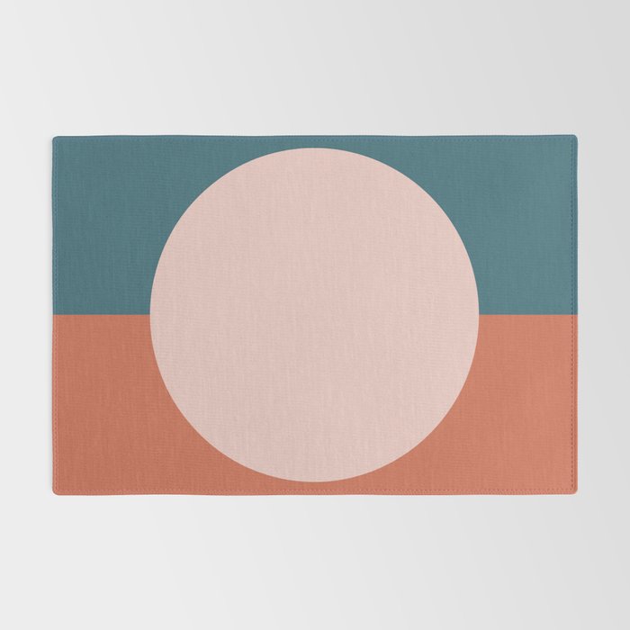 Dotted Half Half Minimalist Geometric in Blush Pink, Clay, and Blue Rug Gallery Image 2