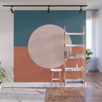 Dotted Half Half Minimalist Geometric in Blush Pink, Clay, and Blue Wall Mural Gallery Image 1