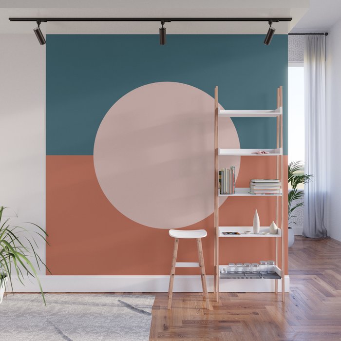 Dotted Half Half Minimalist Geometric in Blush Pink, Clay, and Blue Wall Mural Gallery Image 1
