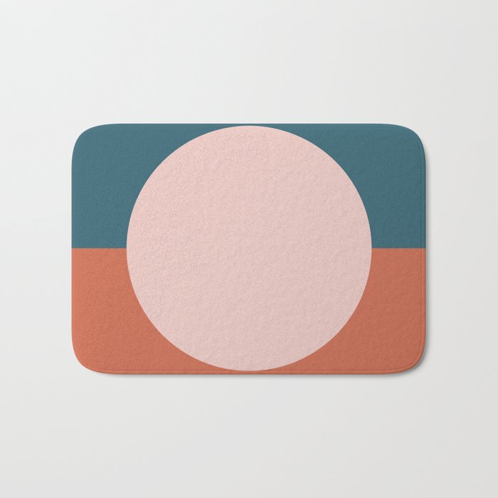 Dotted Half Half Minimalist Geometric in Blush Pink, Clay, and Blue Bath Mat Gallery Image 1
