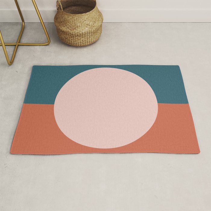 Dotted Half Half Minimalist Geometric in Blush Pink, Clay, and Blue Rug Gallery Image 1
