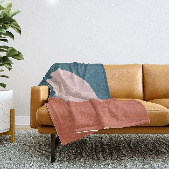 Dotted Half Half Minimalist Geometric in Blush Pink, Clay, and Blue Throw Blanket Gallery Image 1