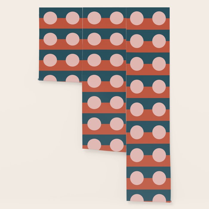 Dotted Half Half Minimalist Geometric in Blush Pink, Clay, and Blue Wallpaper Gallery Image 3