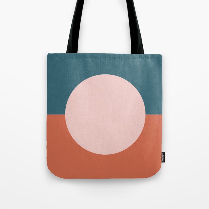 Dotted Half Half Minimalist Geometric in Blush Pink, Clay, and Blue Tote Bag Gallery Image 1