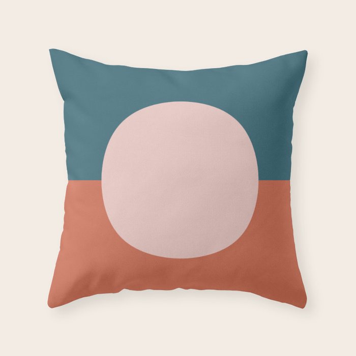 Dotted Half Half Minimalist Geometric in Blush Pink, Clay, and Blue Throw Pillow Gallery Image 6