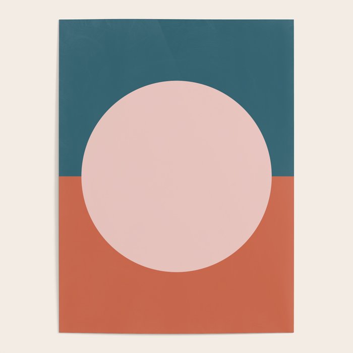 Dotted Half Half Minimalist Geometric in Blush Pink, Clay, and Blue Poster Gallery Image 4