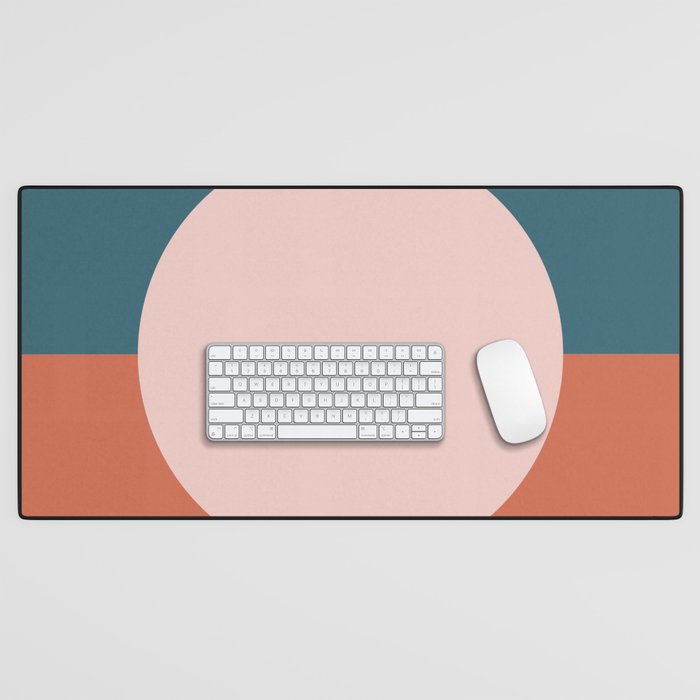 Dotted Half Half Minimalist Geometric in Blush Pink, Clay, and Blue Desk Mat Gallery Image 1