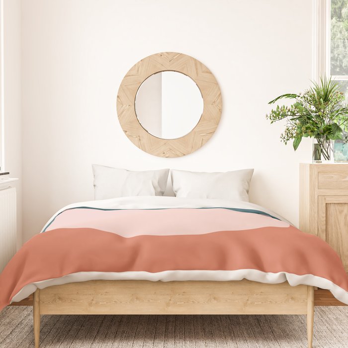 Dotted Half Half Minimalist Geometric in Blush Pink, Clay, and Blue Duvet Cover Gallery Image 3