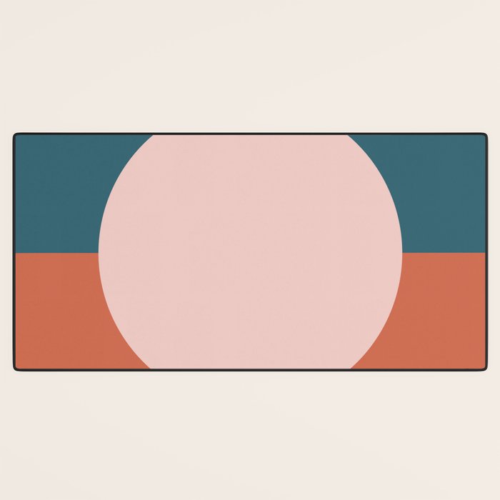 Dotted Half Half Minimalist Geometric in Blush Pink, Clay, and Blue Desk Mat Gallery Image 3