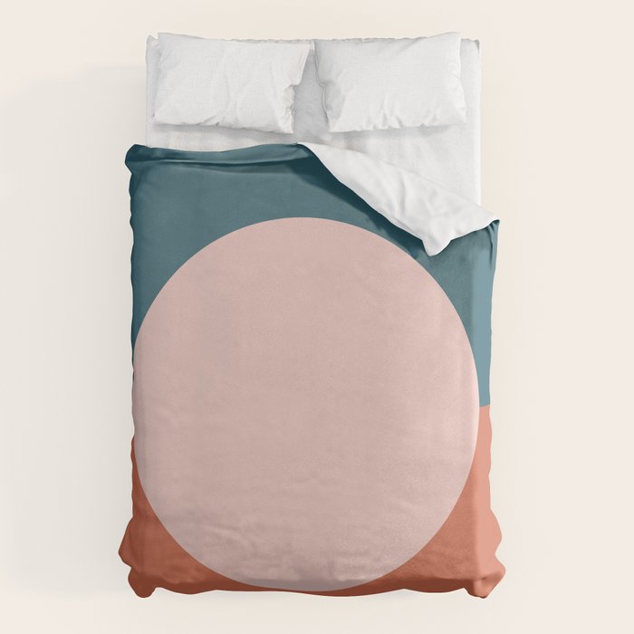 Dotted Half Half Minimalist Geometric in Blush Pink, Clay, and Blue Duvet Cover Gallery Image 6