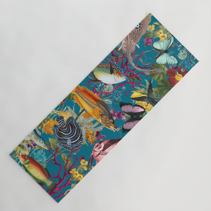 Vintage Floral Ocean on Teal Yoga Mat Gallery Image 1