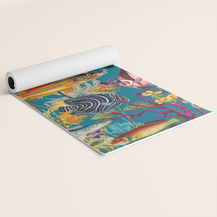 Vintage Floral Ocean on Teal Yoga Mat Gallery Image 2