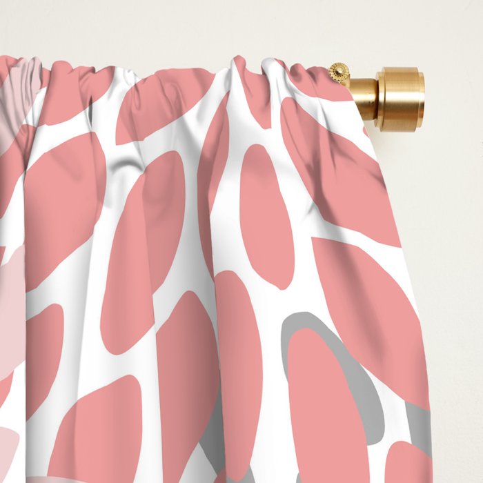 Floral Pattern, Coral Pink and Gray Window Curtain Gallery Image 2