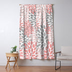 Floral Pattern, Coral Pink and Gray Window Curtain Gallery Image 5
