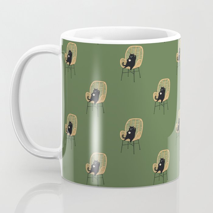 Lazy cat 2b Green enjoy coffee on rattan chair  Coffee Mug Gallery Image 3