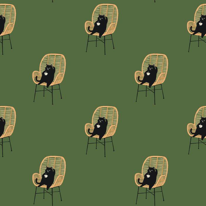 Lazy cat 2b Green enjoy coffee on rattan chair  Coffee Mug Gallery Image 2