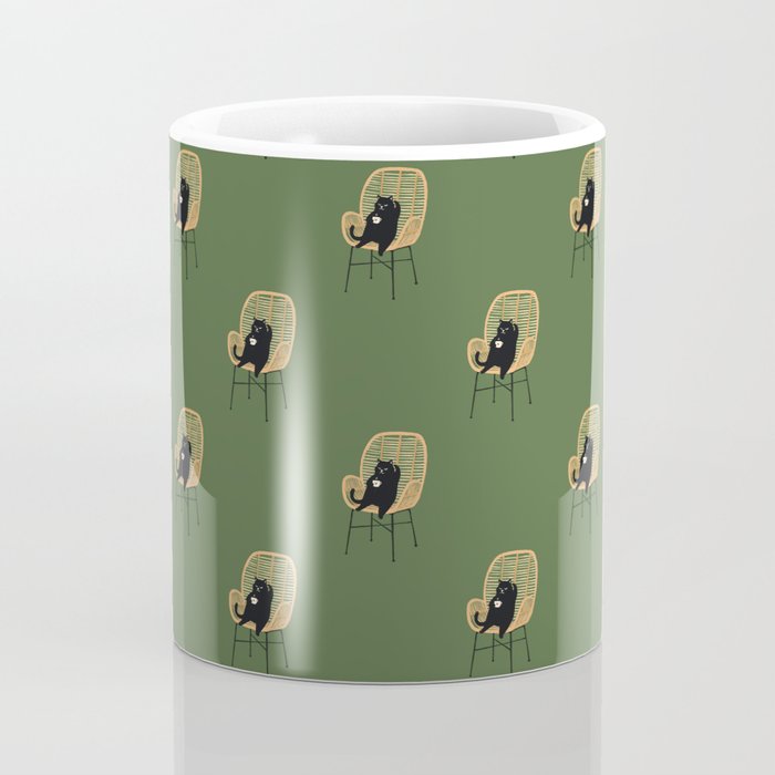 Lazy cat 2b Green enjoy coffee on rattan chair  Coffee Mug Gallery Image 4