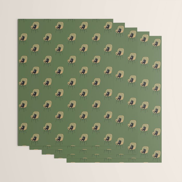 Lazy cat 2b Green enjoy coffee on rattan chair  Wrapping Paper Gallery Image 3